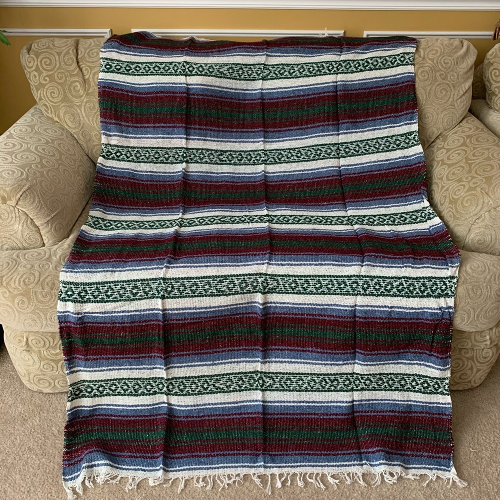 Mexican Maroon/Blue/Green/White Throw Blanket